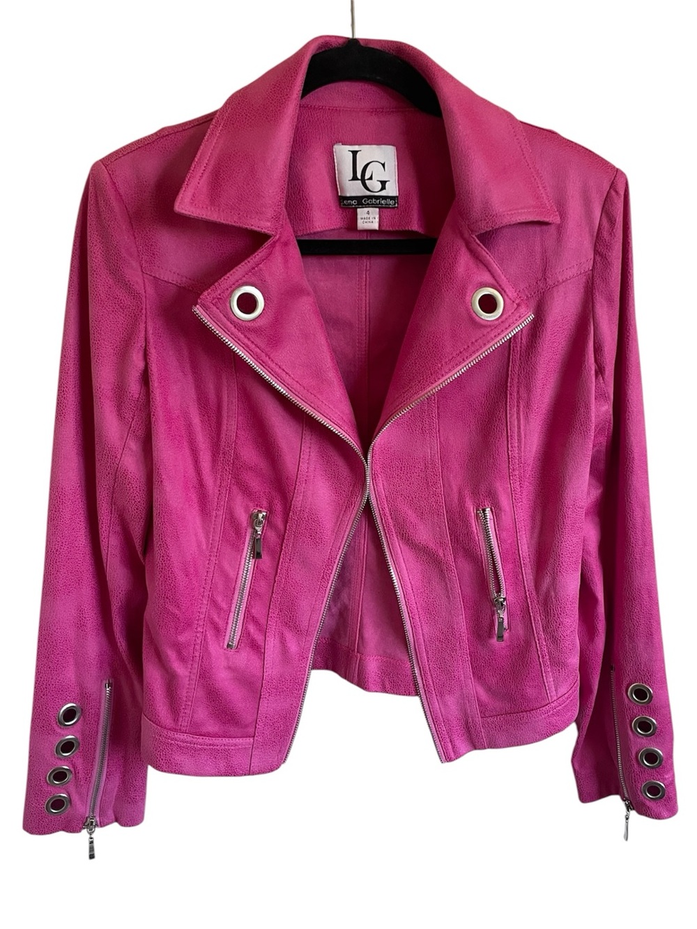 Lena Gabrielle Hot Pink Faux Suede Grommet Moto Jacket Size 4